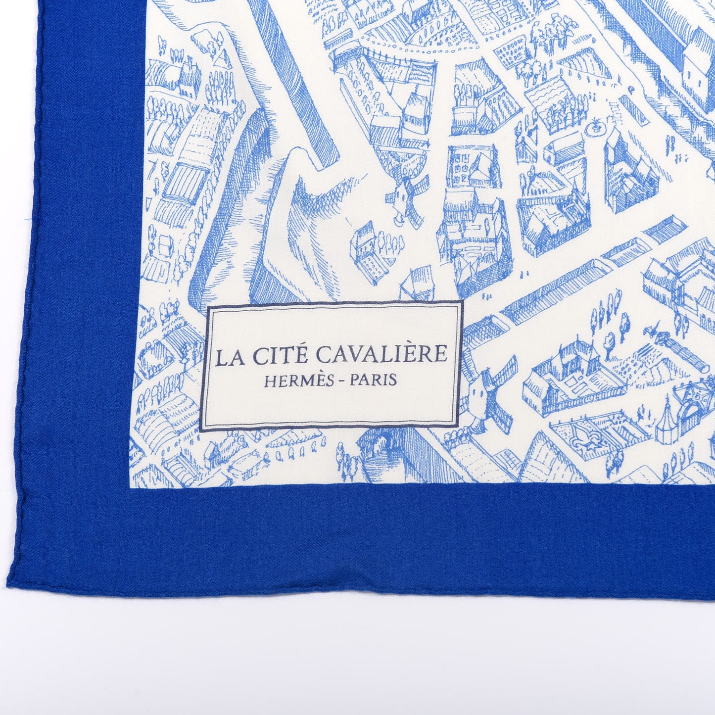 Cashmere Silk La Cite Cavaliere Shawl 140 Bleu Roy White Encre