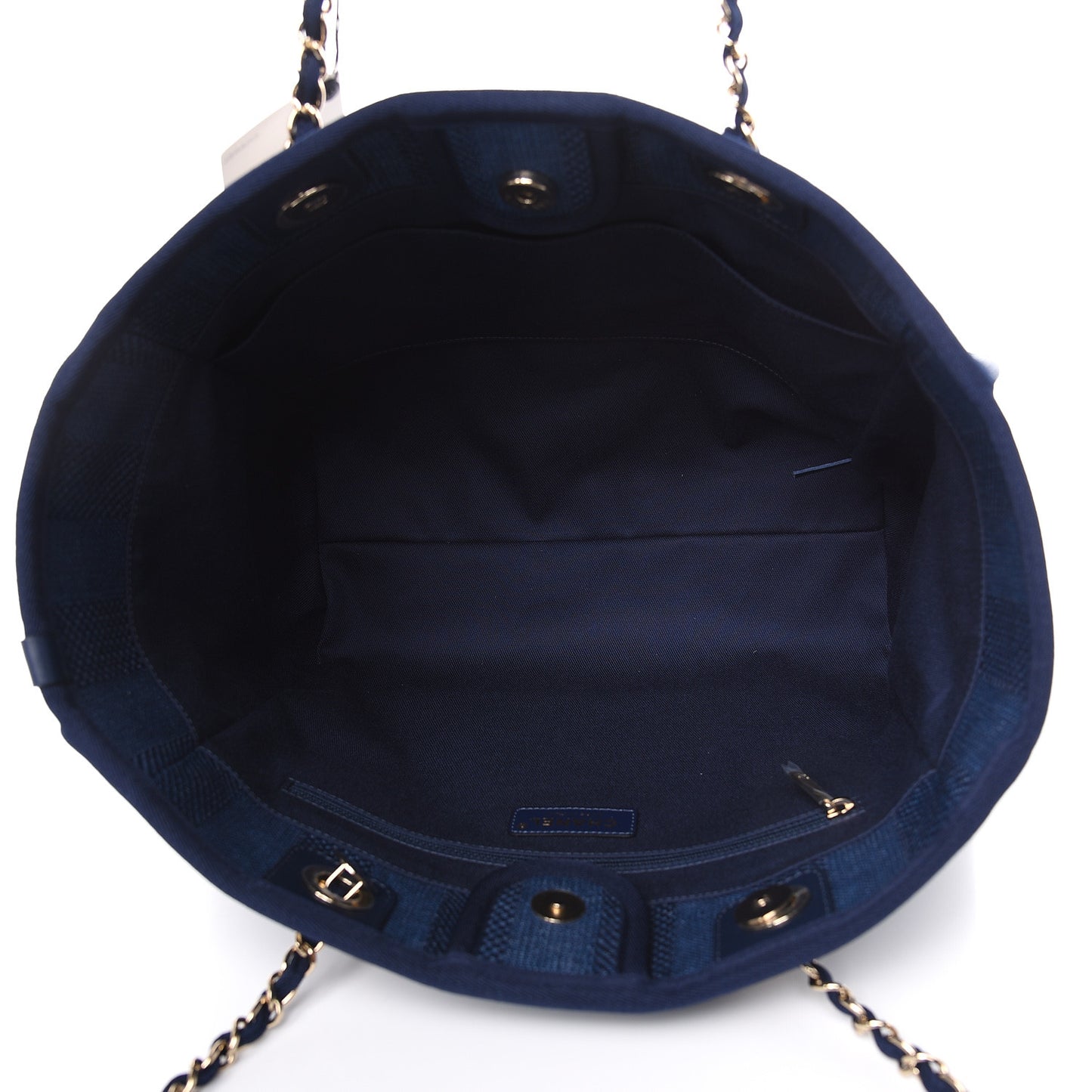 Mixed Fibers Striped Small Deauville Tote Navy Blue