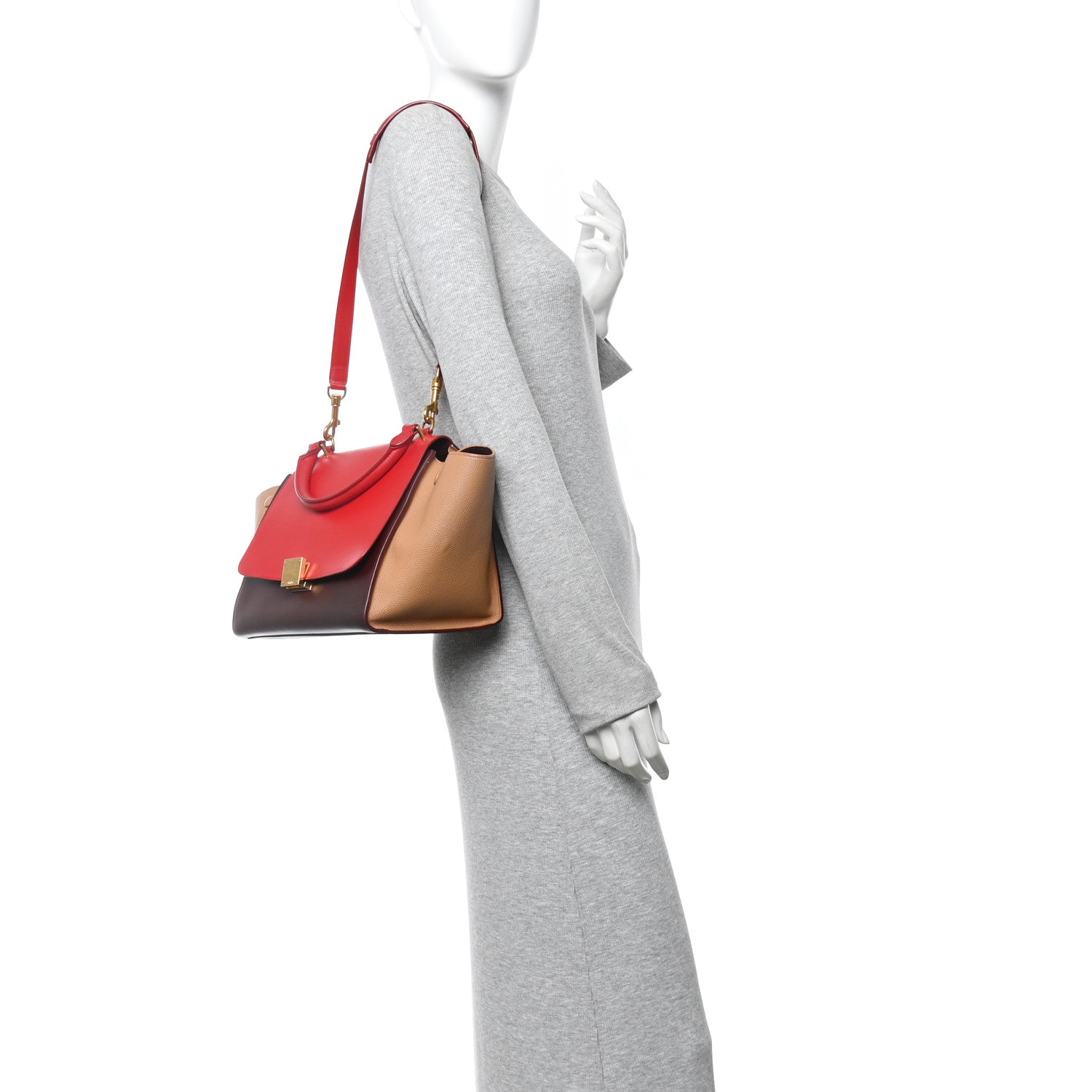 Celine Satin Baby Grained Calfskin Small Tri-Color Trapeze Carmin 2 of 9
