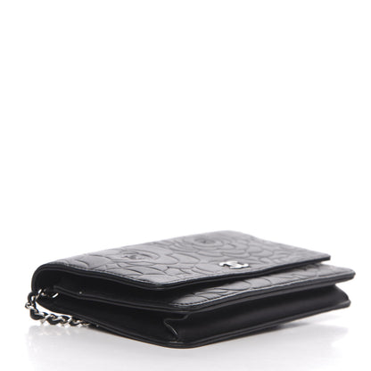 Chanel Lambskin Camellia Embossed Wallet on Chain WOC Black 4 of 12