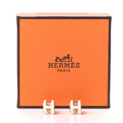 Hermes Rose Gold Lacquered Pop H Earrings Ecru 5 of 5