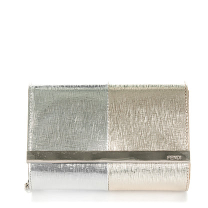 Fendi Vitello Mirror Elite Bi-Color Mini Rush Clutch Argento Champagne 1 of 8