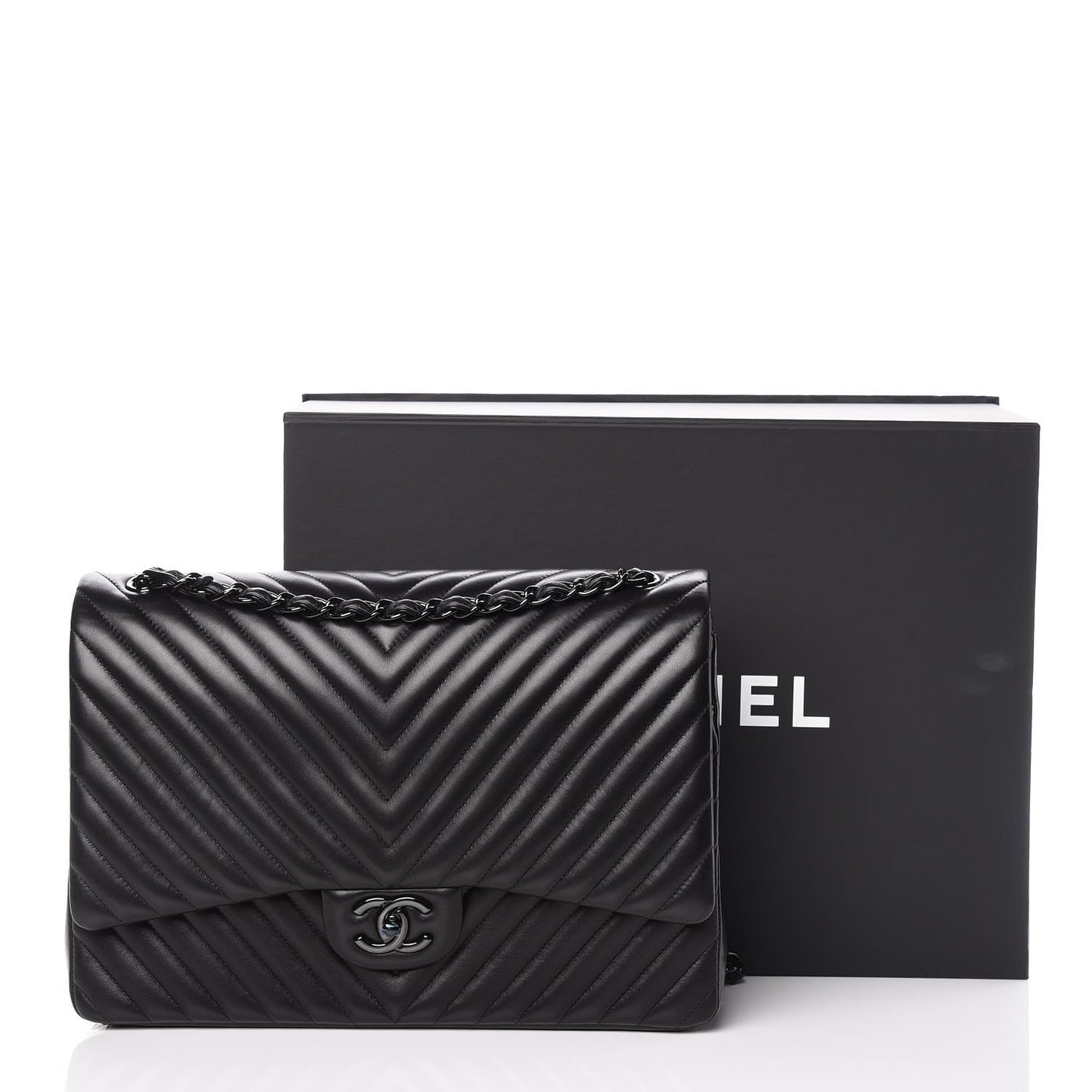 Lambskin Chevron Quilted Maxi Double Flap So Black