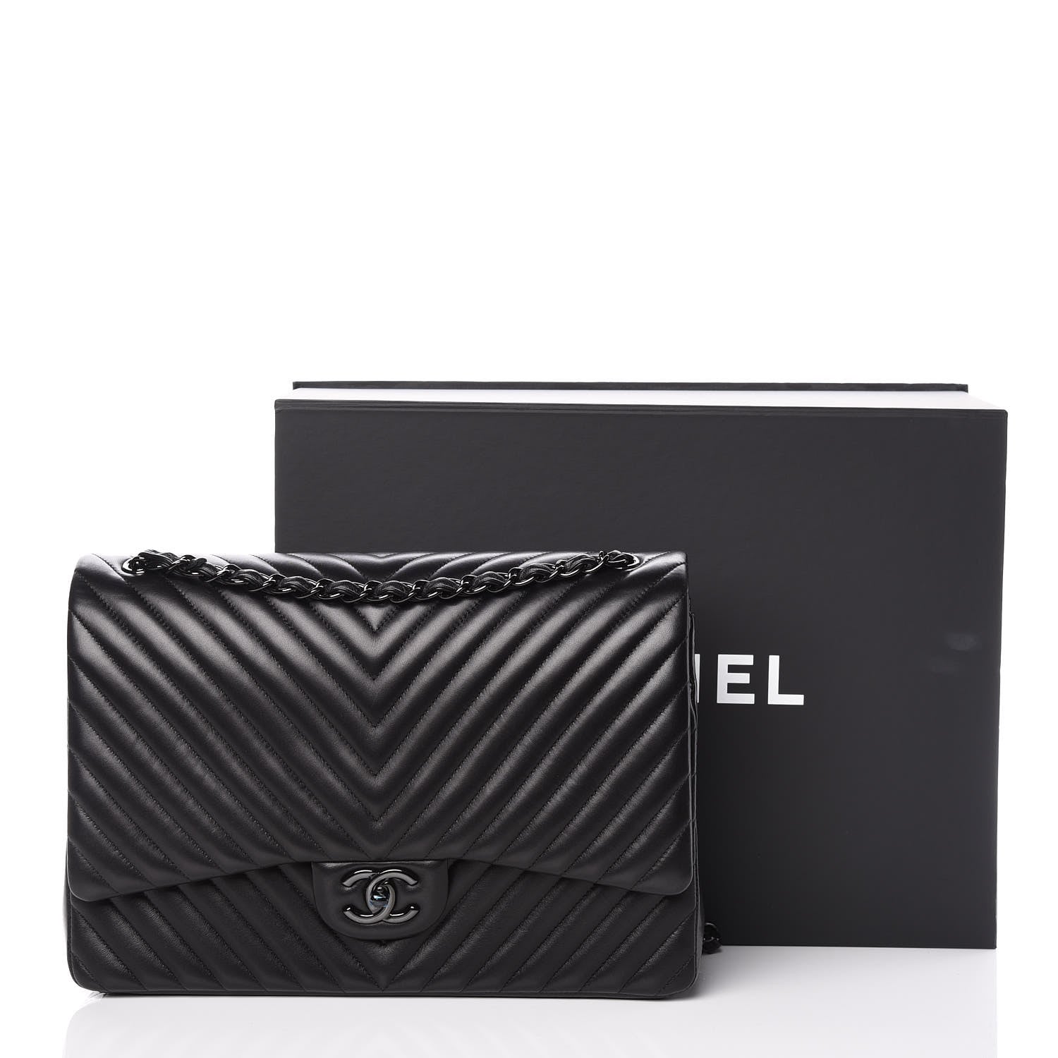 Chanel Lambskin Chevron Quilted Maxi Double Flap So Black 10 of 10