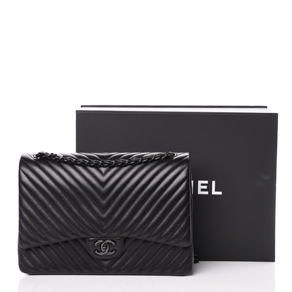 Chanel Lambskin Chevron Quilted Maxi Double Flap So Black 10 of 10