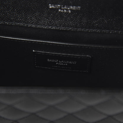 Saint Laurent Grain De Poudre Textured Mixed Matelasse Triquilt Medium Monogram Satchel Black 8 of 10