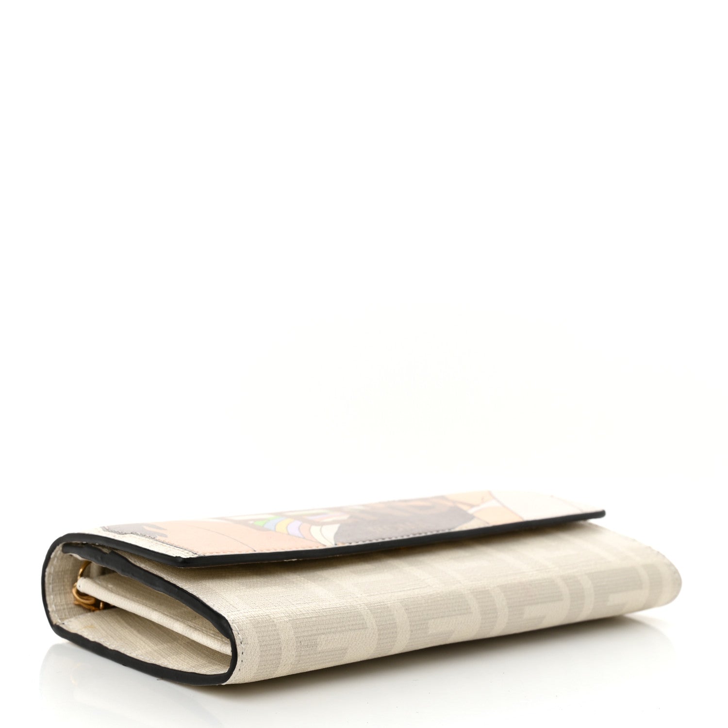 Fendi Glazed Fabric Vitello Liberty FF Logo Bikini Girls Inlay Continental Wallet On Chain Bianco Perla Multicolor 4 of 11