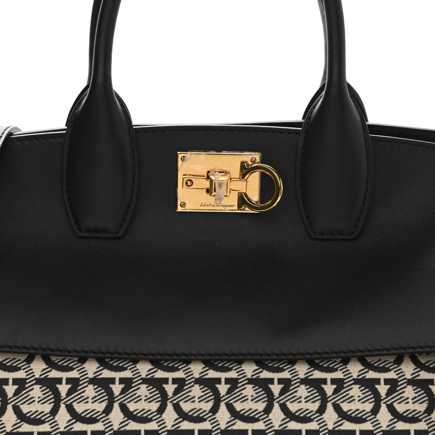 Canvas Calfskin Gancini The Studio Bag Black Beige