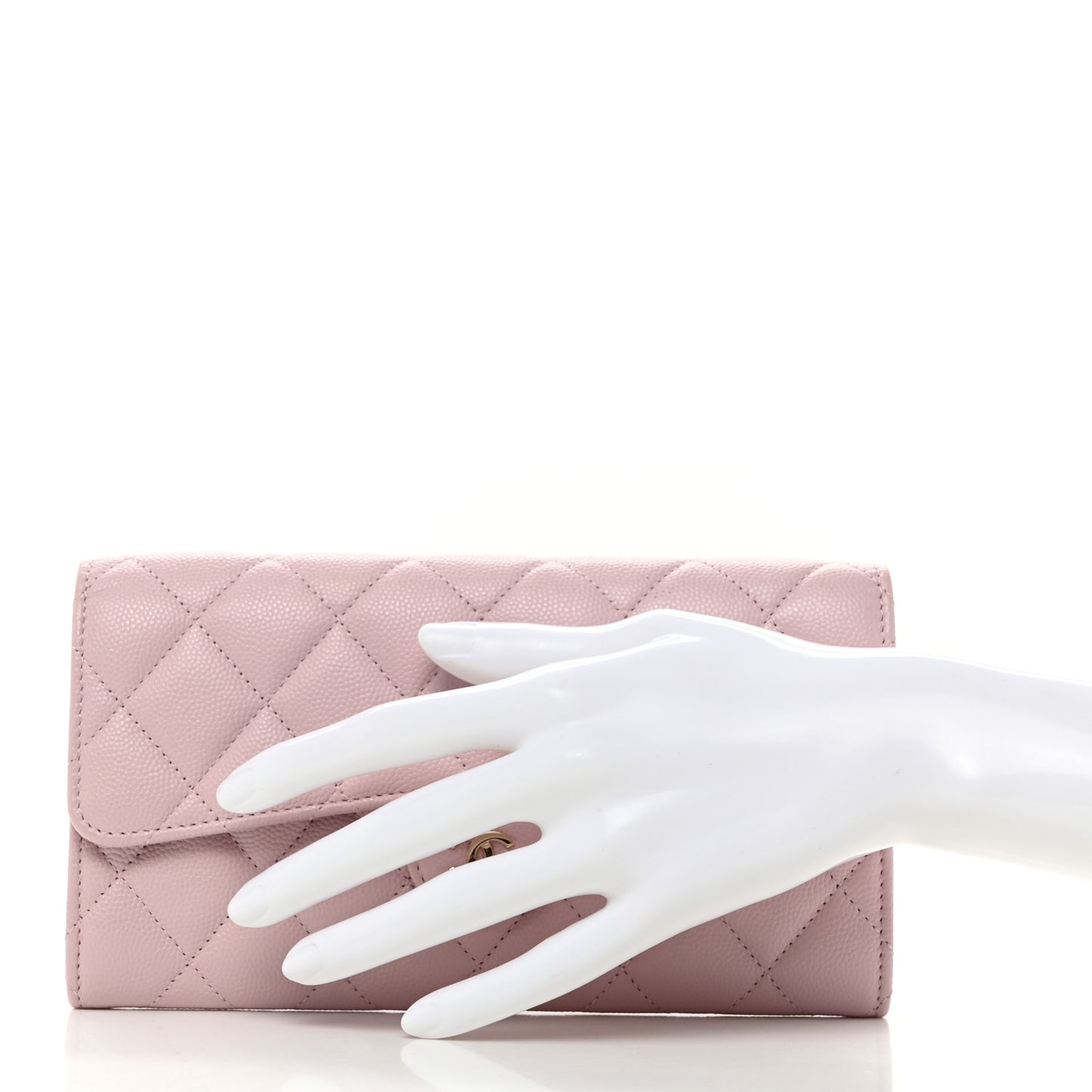 Caviar Quilted Large Gusset Flap Wallet Light Pink