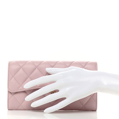 Chanel Caviar Quilted Large Gusset Flap Wallet Light Pink 2 of 9