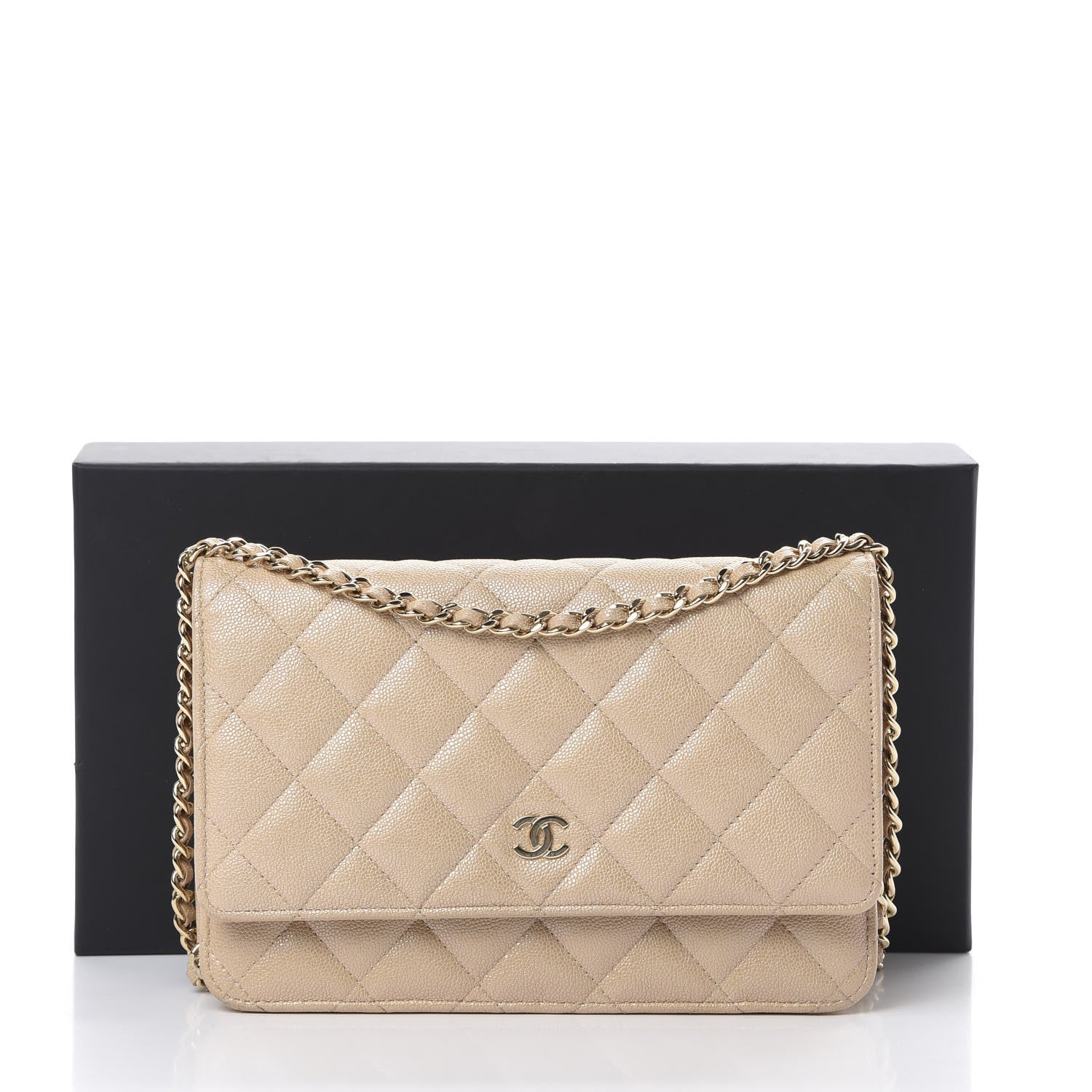 Chanel Iridescent Caviar Quilted Wallet On Chain WOC Beige 13 of 13