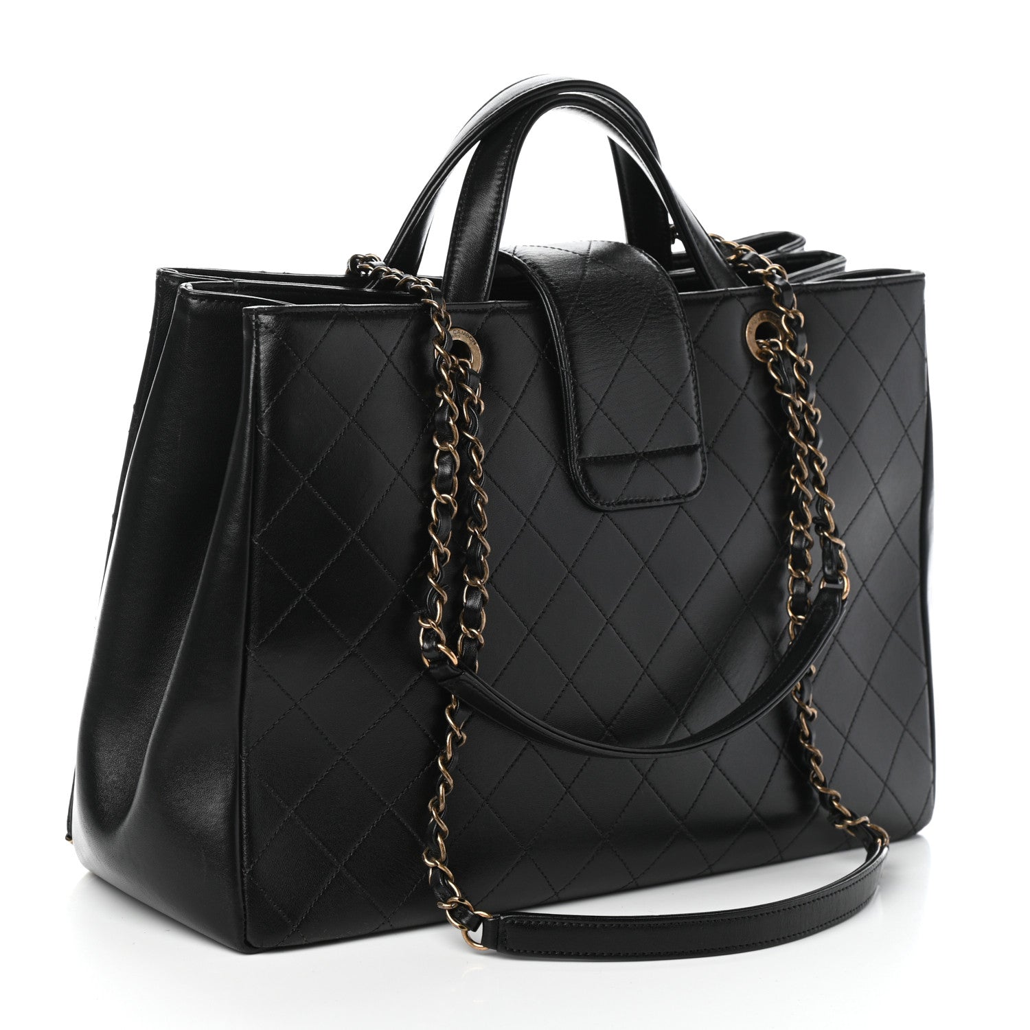 Chanel Lambskin Stitched Large Around The Corner Shopping Tote Black 3 of 11