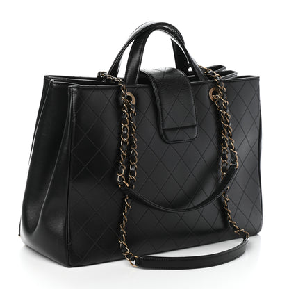 Chanel Lambskin Stitched Large Around The Corner Shopping Tote Black 3 of 11