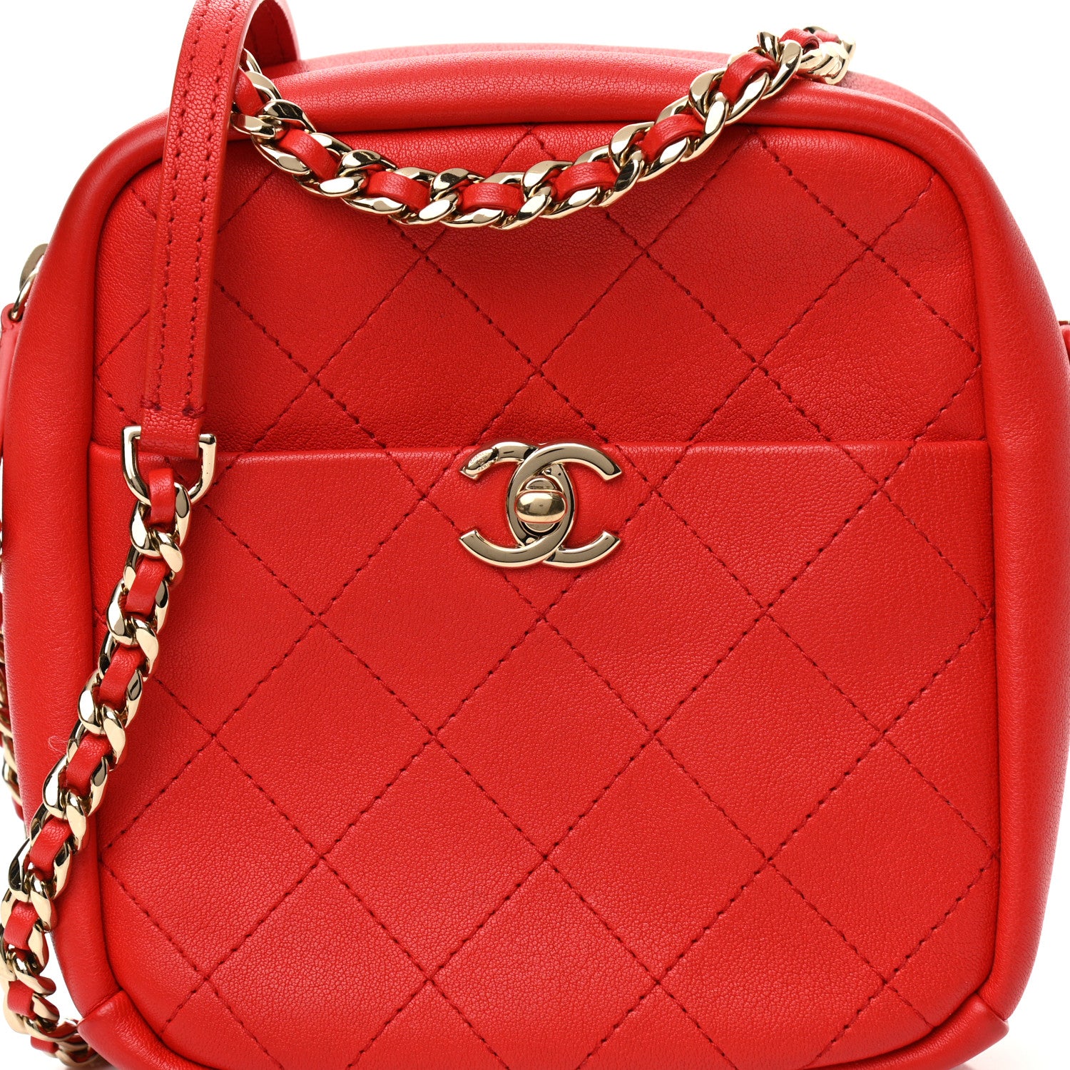 Chanel Goatskin Stitched Casual Trip North South Camera Case Red 8 of 11