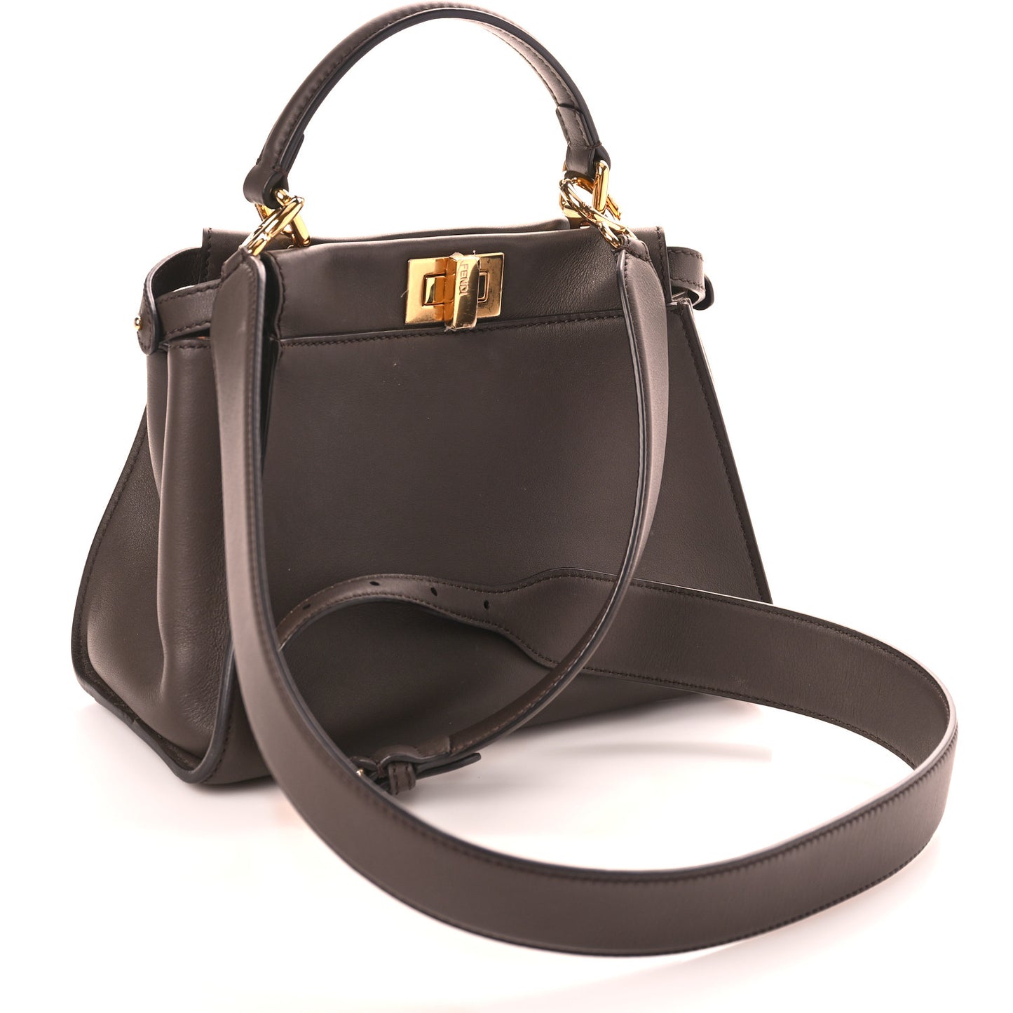 Vitello Seta Suede FF Mini Peekaboo Iconic Satchel Chocolate Sigaro Marrone