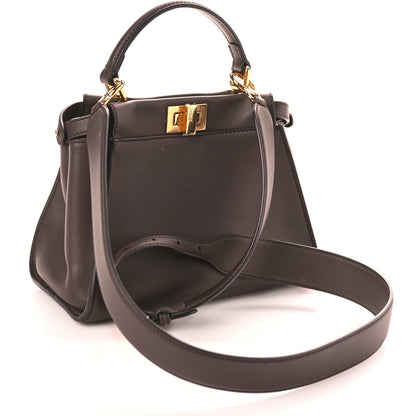 Fendi Vitello Seta Suede FF Mini Peekaboo Iconic Satchel Chocolate Sigaro Marrone 3 of 11