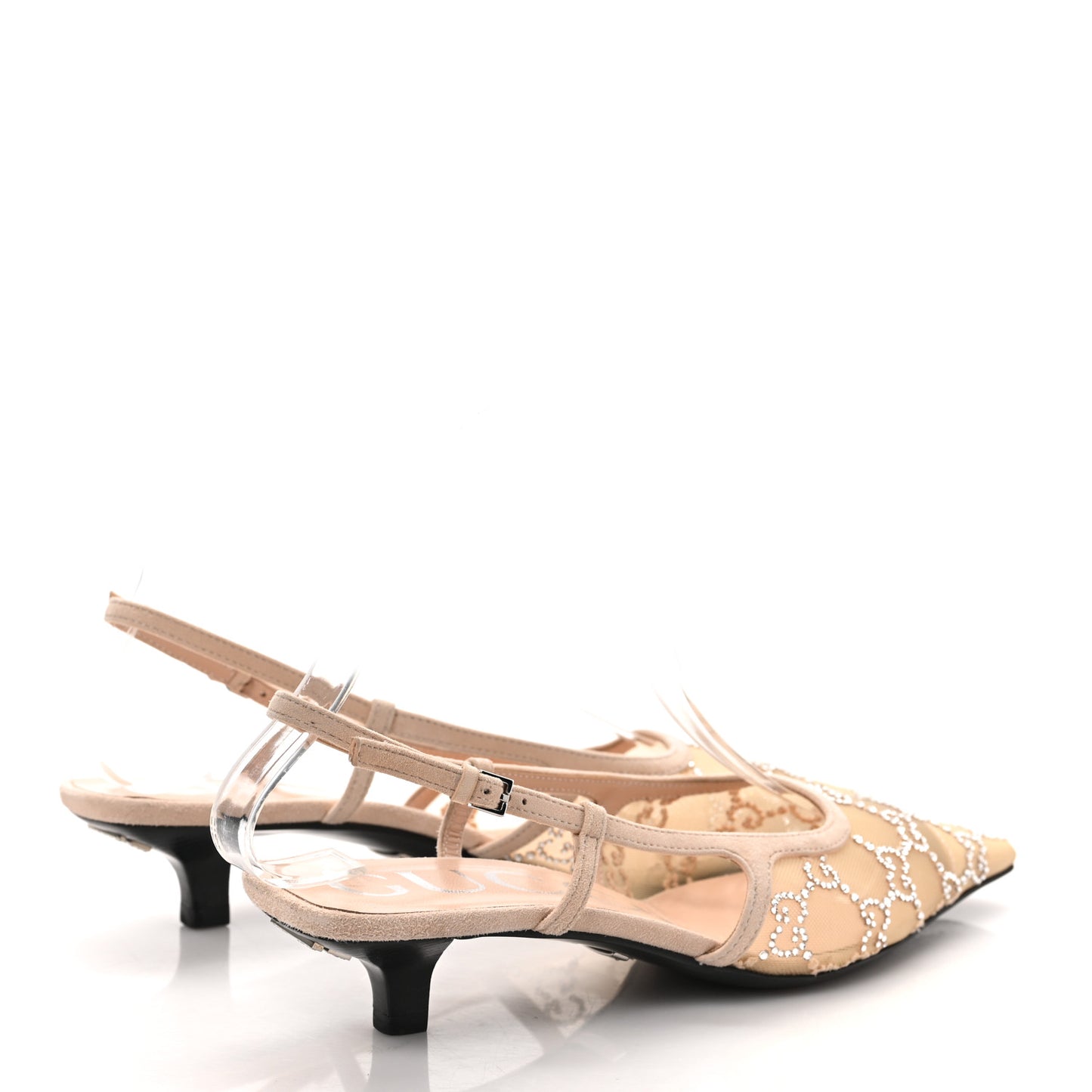 Tela Retino Kid Scamosciato Crystal GG Monogram Square G 35mm Slingback Pumps 36 Light Powder Skin Rose