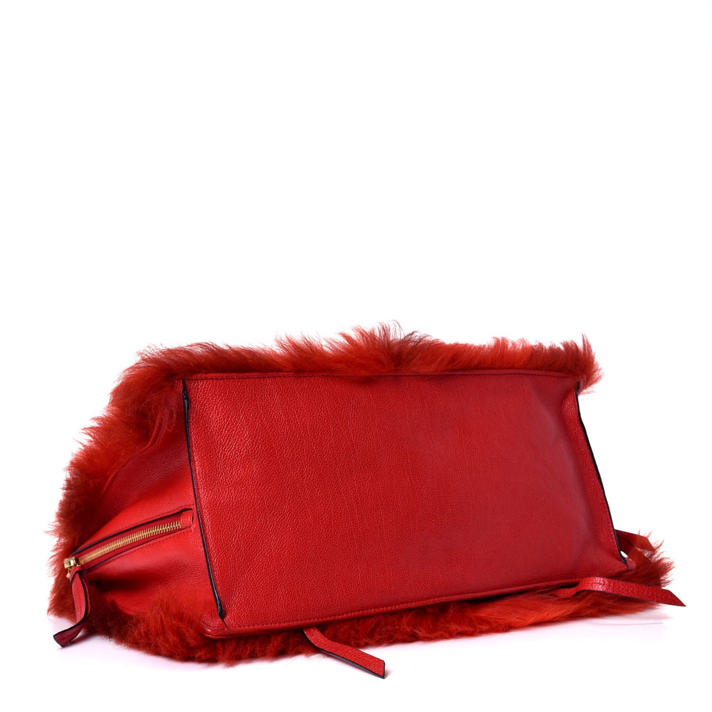 Shearling Fur Calfskin Suede Shoulder Bag Red