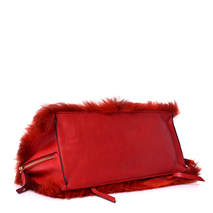 Prada Shearling Fur Calfskin Suede Shoulder Bag Red 3 of 4
