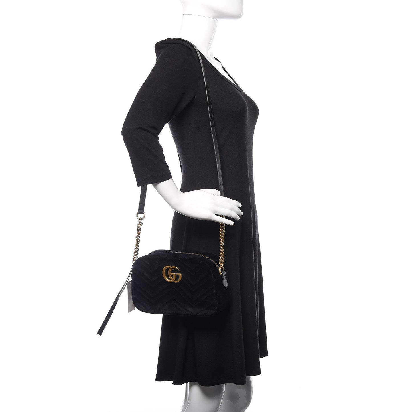 Velvet Matelasse Small GG Marmont Chain Shoulder Bag Black