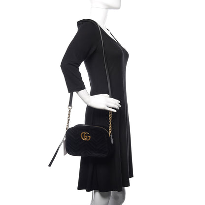Gucci Velvet Matelasse Small GG Marmont Chain Shoulder Bag Black 2 of 10