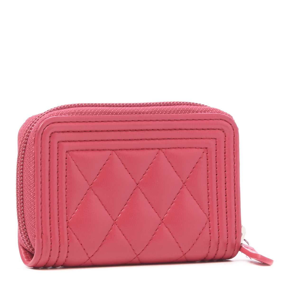 Chanel Lambskin Quilted Boy Zip Around Coin Purse Wallet Fuchsia 2 of 10
