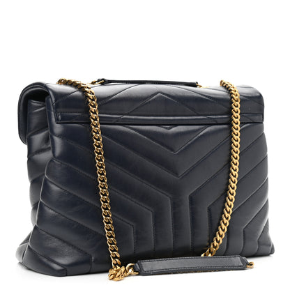Saint Laurent Calfskin Y Quilted Monogram Medium Loulou Chain Satchel Deep Marine 3 of 11