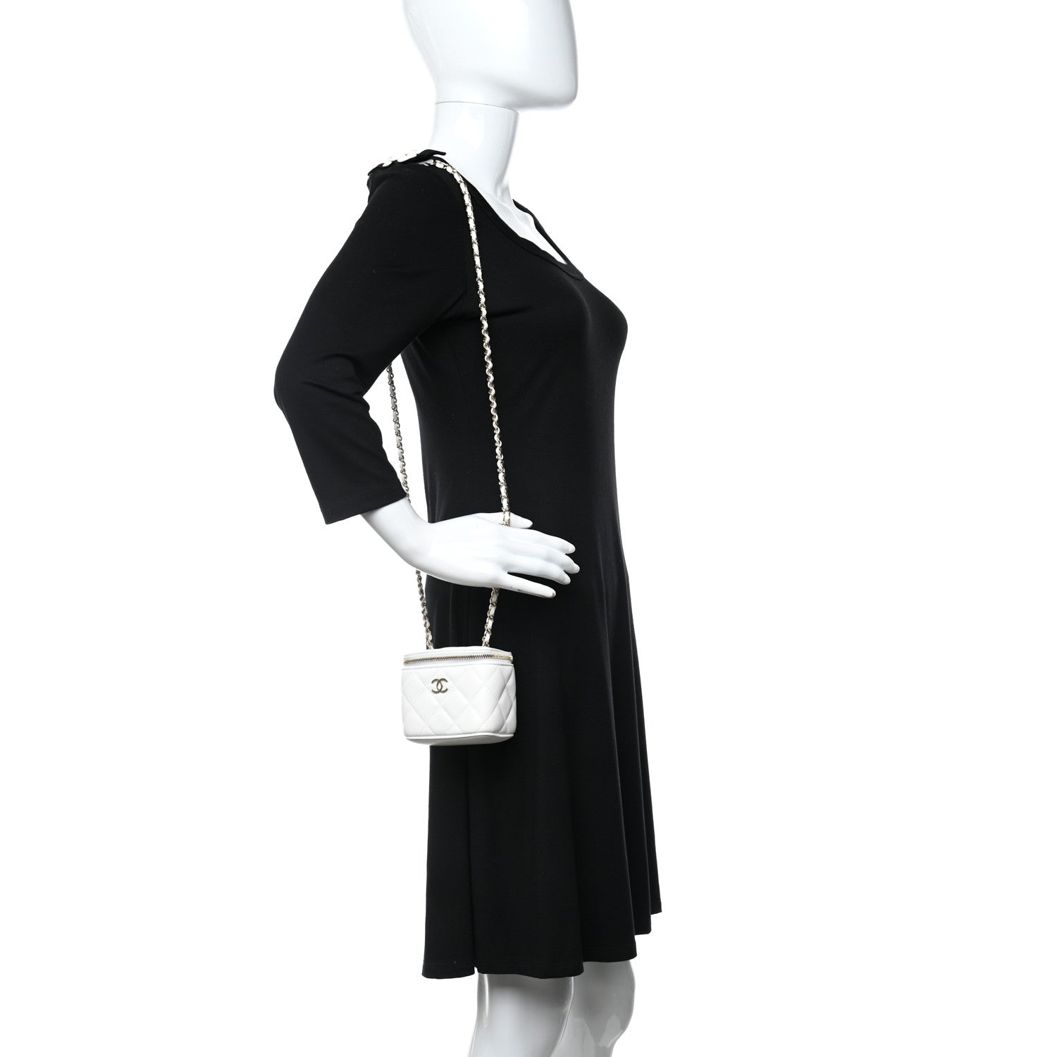 Chanel Lambskin Quilted Small Camellia Bow Vanity Case With Chain White 2 of 10