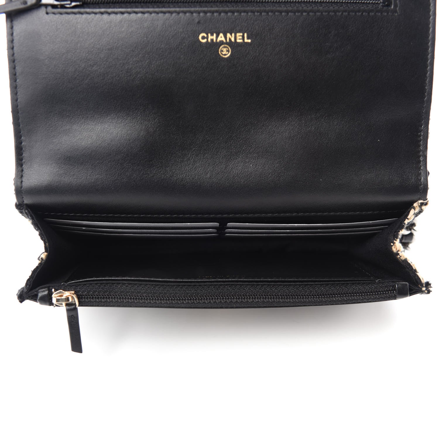 Chanel Tweed Quilted Chanel 19 Wallet On Chain WOC Black Beige 5 of 12