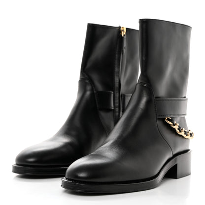 Chanel Calfskin Chain Short Boots 38 Black 3 of 9