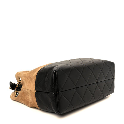 Chanel Suede Calfskin Shiny Lambskin Quilted Small Coco Base Shopping Bag Beige Black 4 of 11