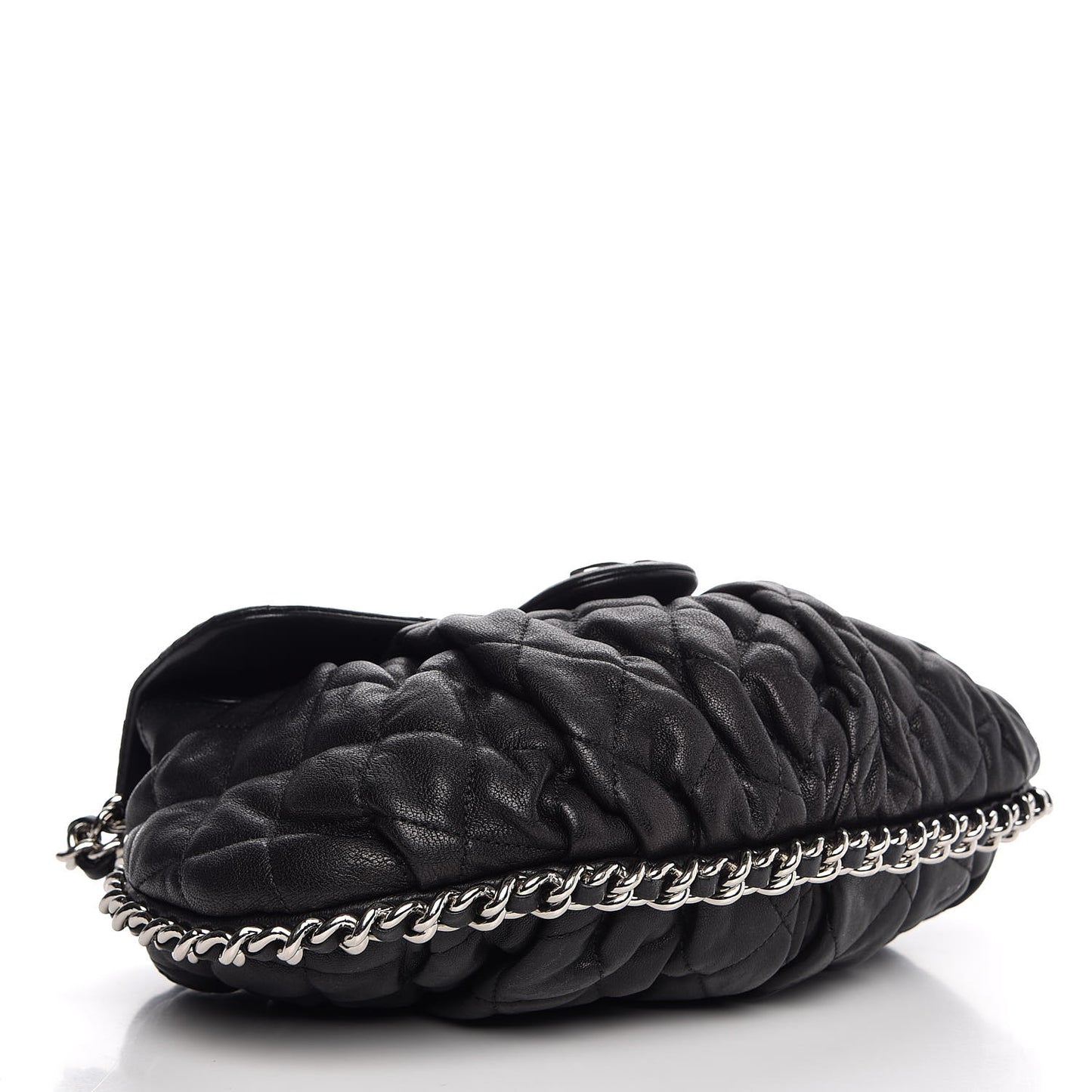 Washed Lambskin Quilted Medium Chain Around Messenger Black
