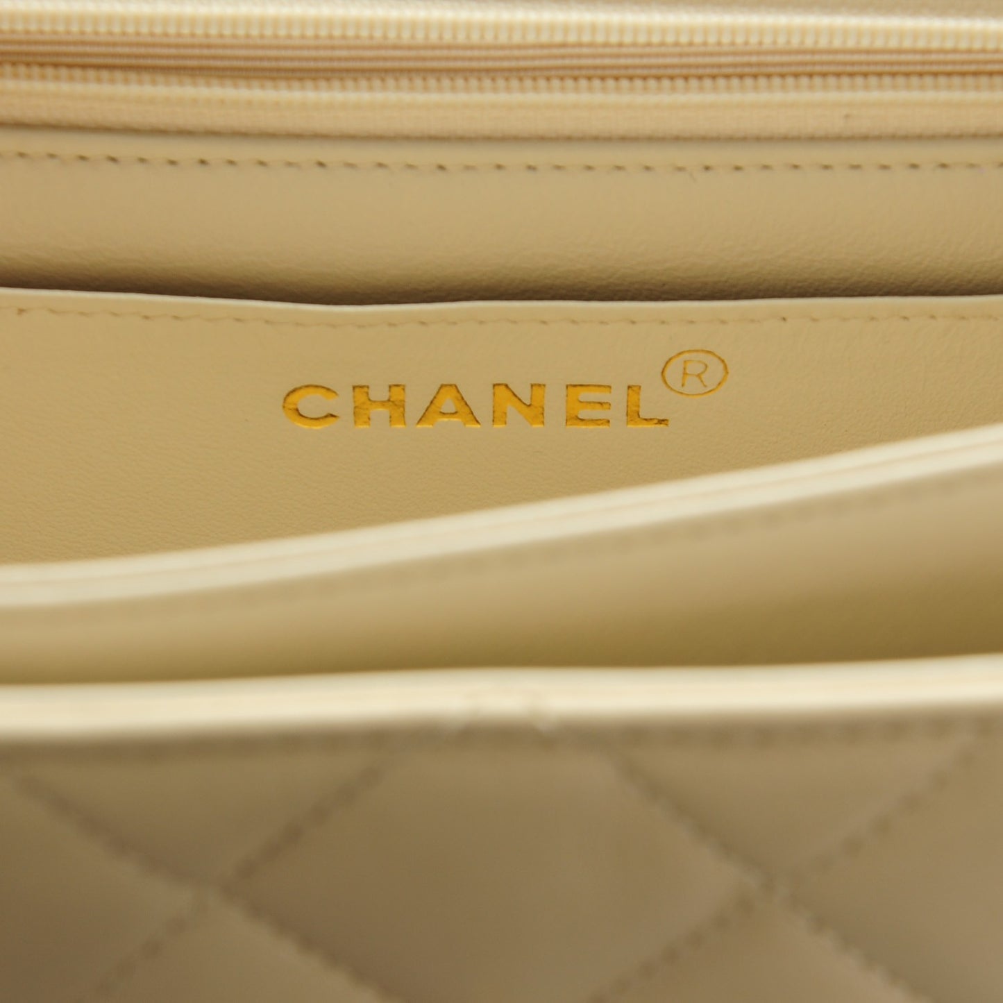 Lambskin Quilted Flap Shoulder Bag Beige Clair