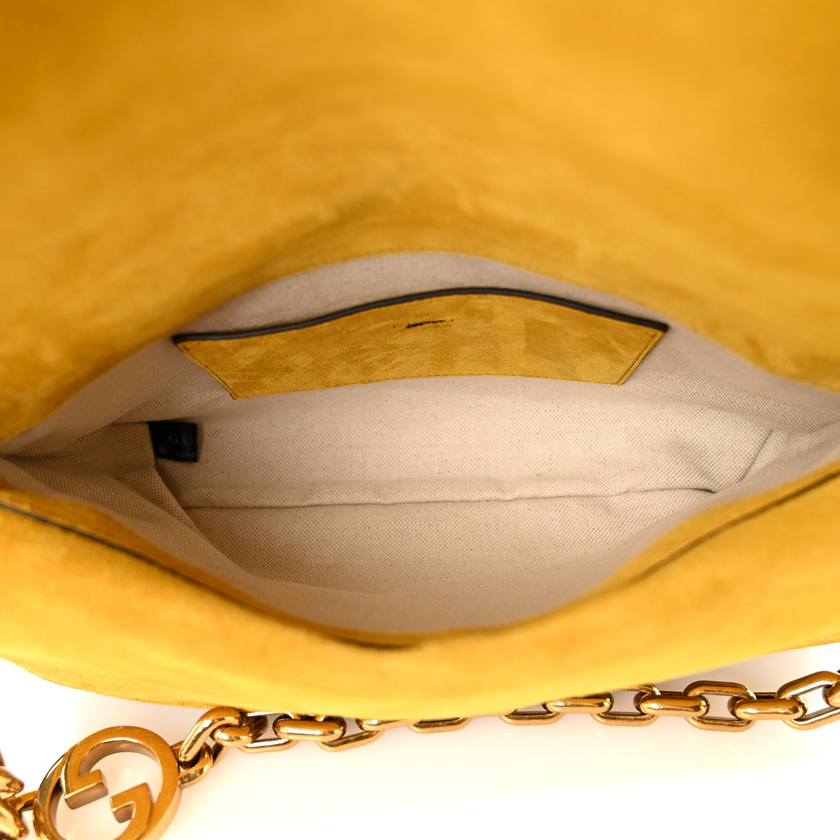 Gucci Micro GG Suede Medium Chain Shoulder Bag Yellow 4 of 9
