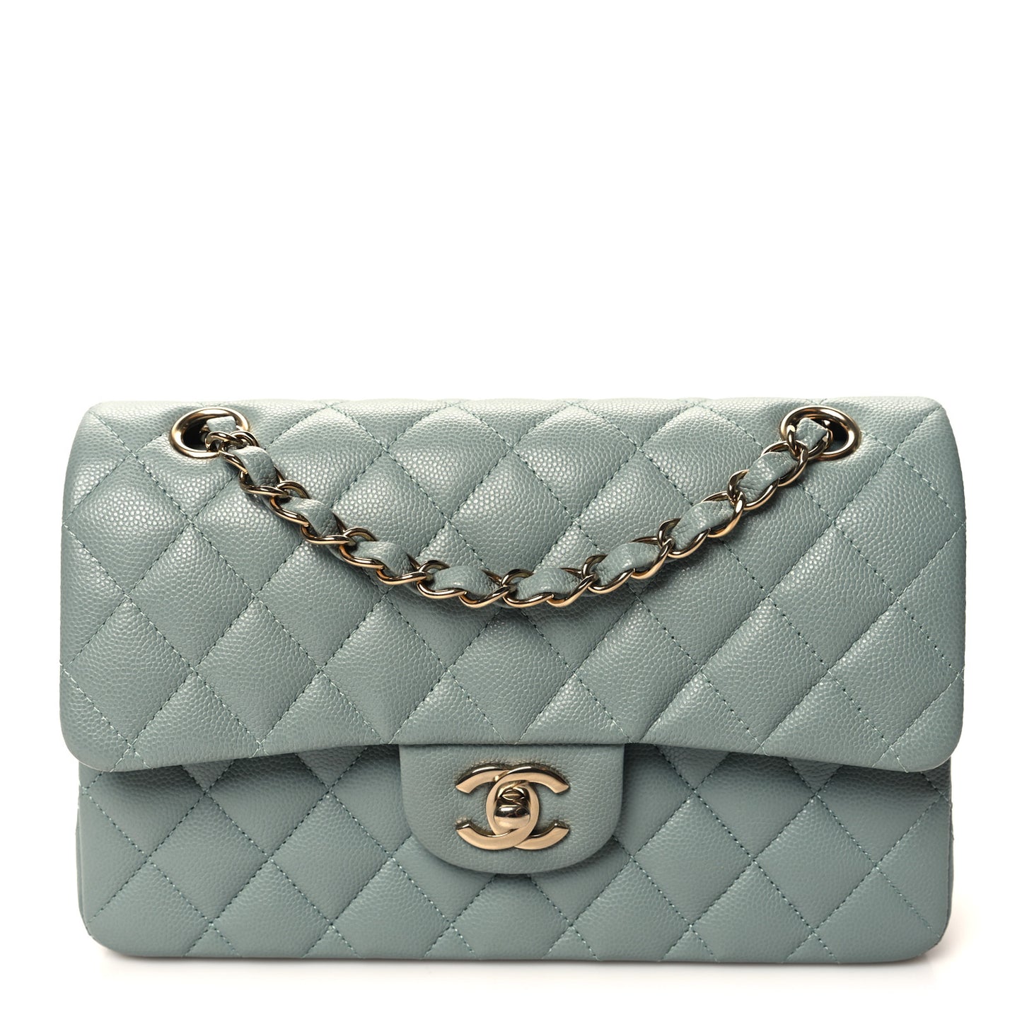 Caviar Quilted Small Double Flap Light Blue