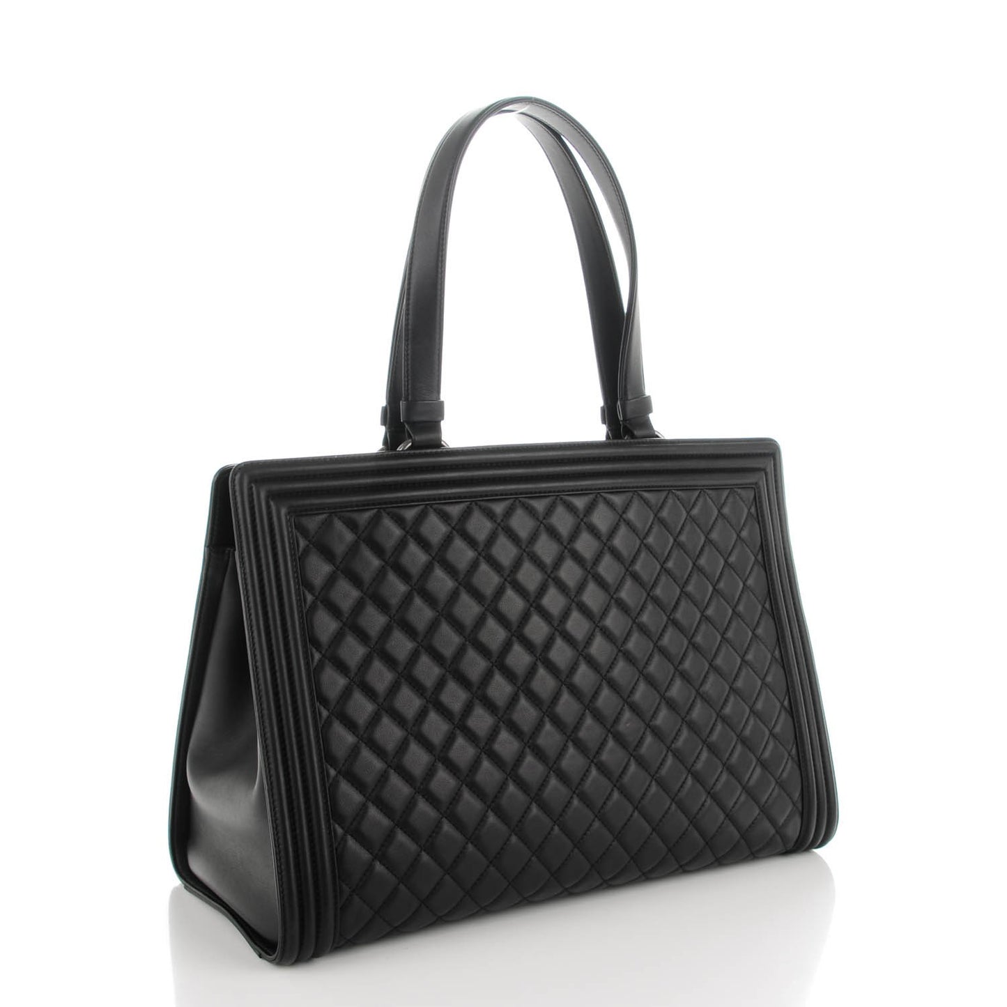 Lambskin Quilted Boy Shopping Tote Black