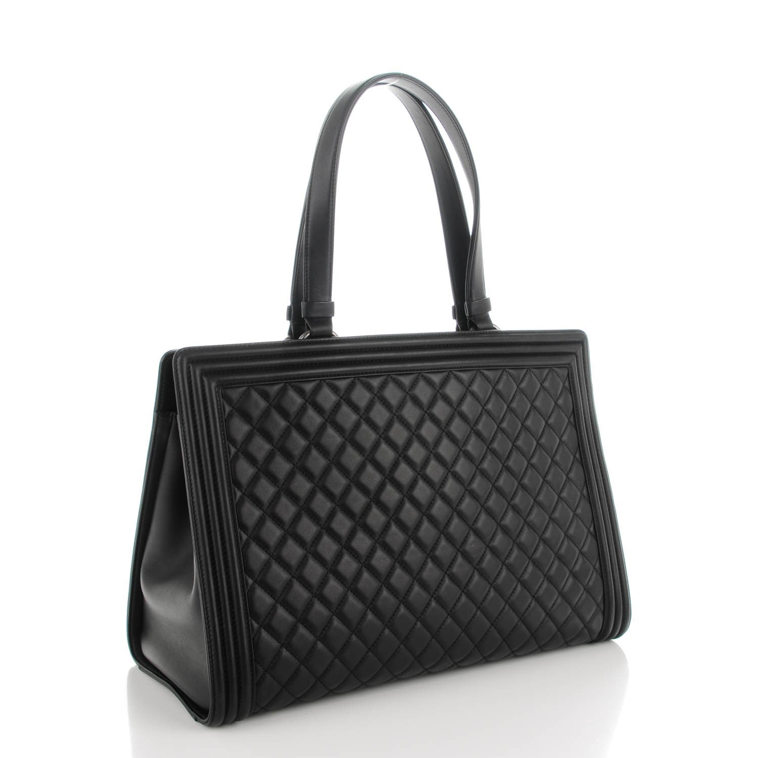 Chanel Lambskin Quilted Boy Shopping Tote Black 3 of 8