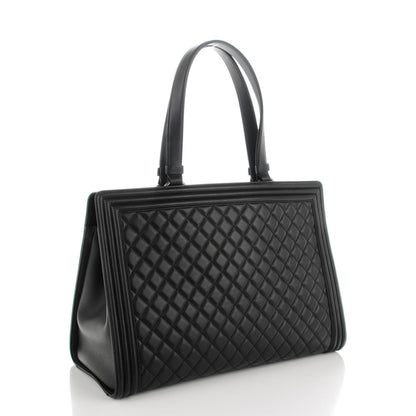 Chanel Lambskin Quilted Boy Shopping Tote Black 3 of 8