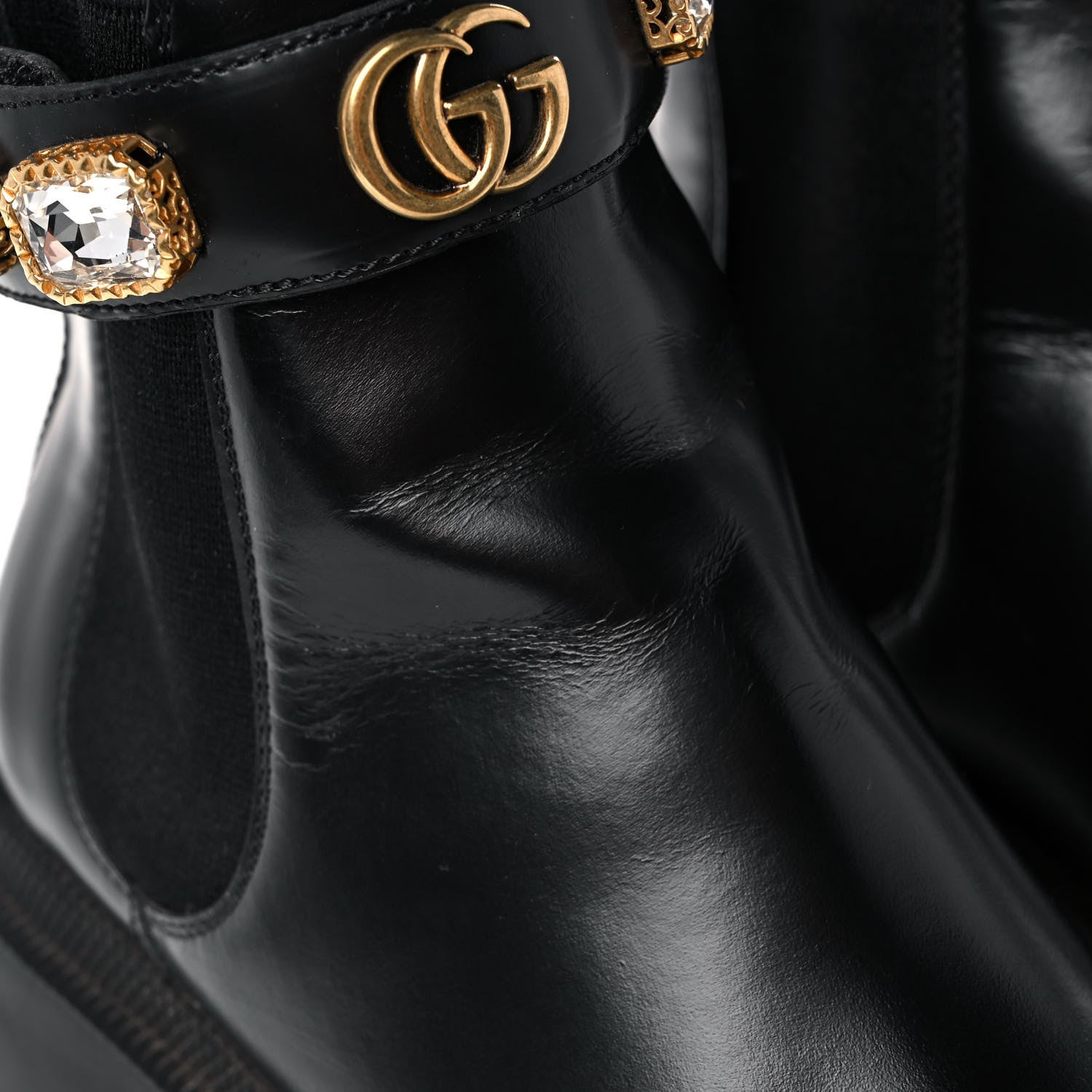Gucci Calfskin Crystal GG Trip Chelsea Ankle Boots 36 Black 12 of 13