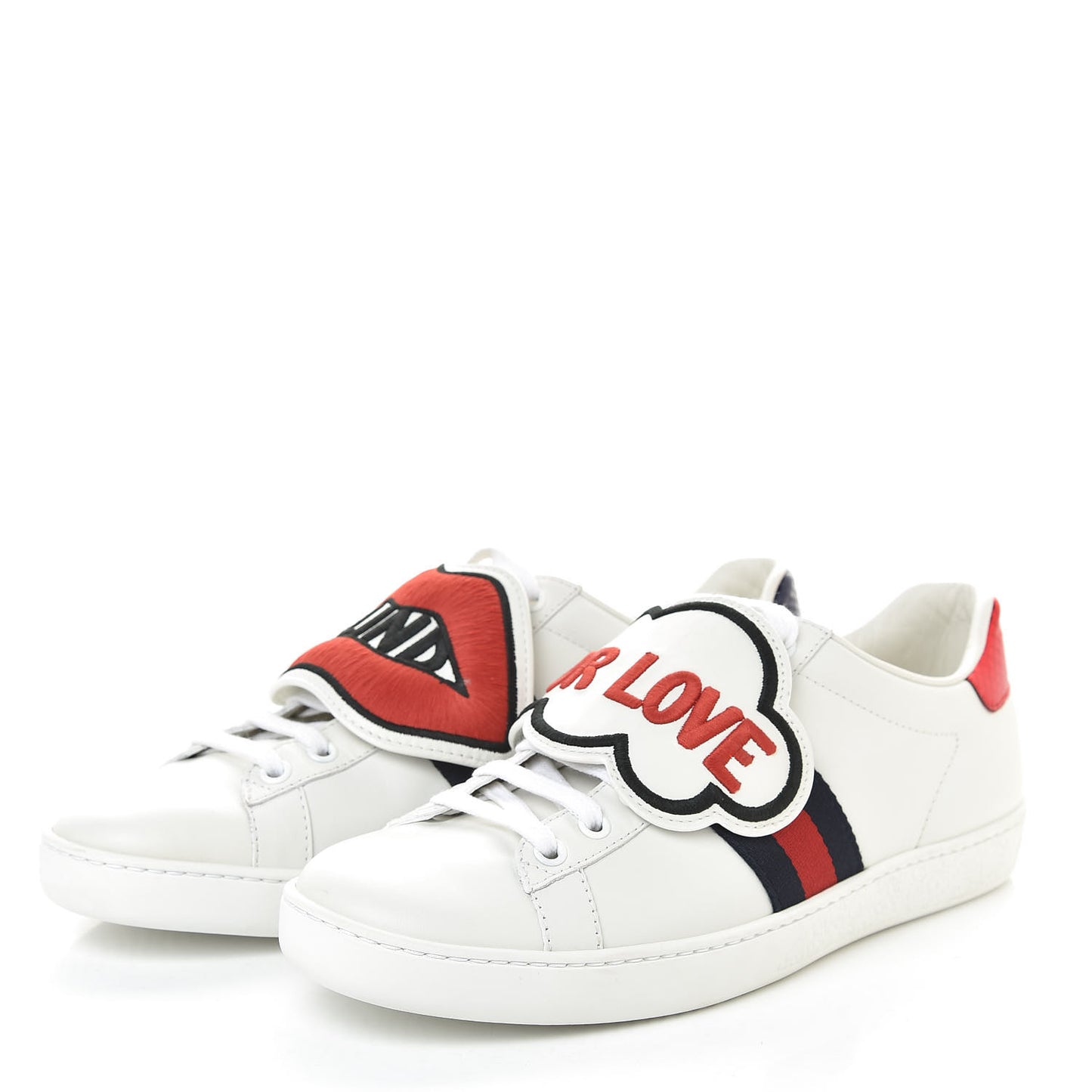 Calfskin Ayers Web Blind for Love Embroidered Womens Ace Sneakers 38.5 White