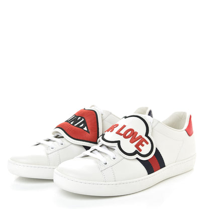 Gucci Calfskin Ayers Web Blind for Love Embroidered Womens Ace Sneakers 38.5 White 3 of 8