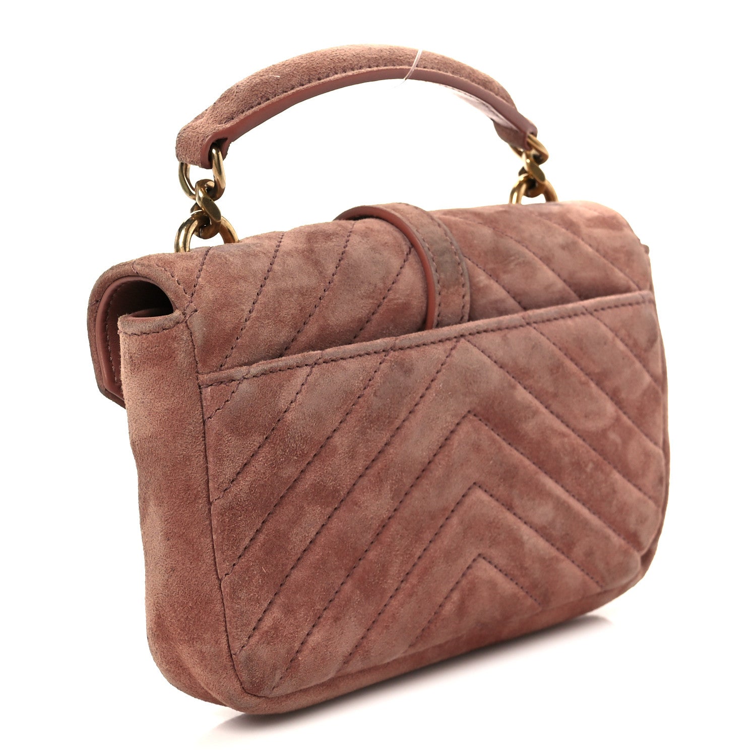 Saint Laurent Suede Matelasse Chevron Monogram Mini College Bag Barely Pink 5 of 13