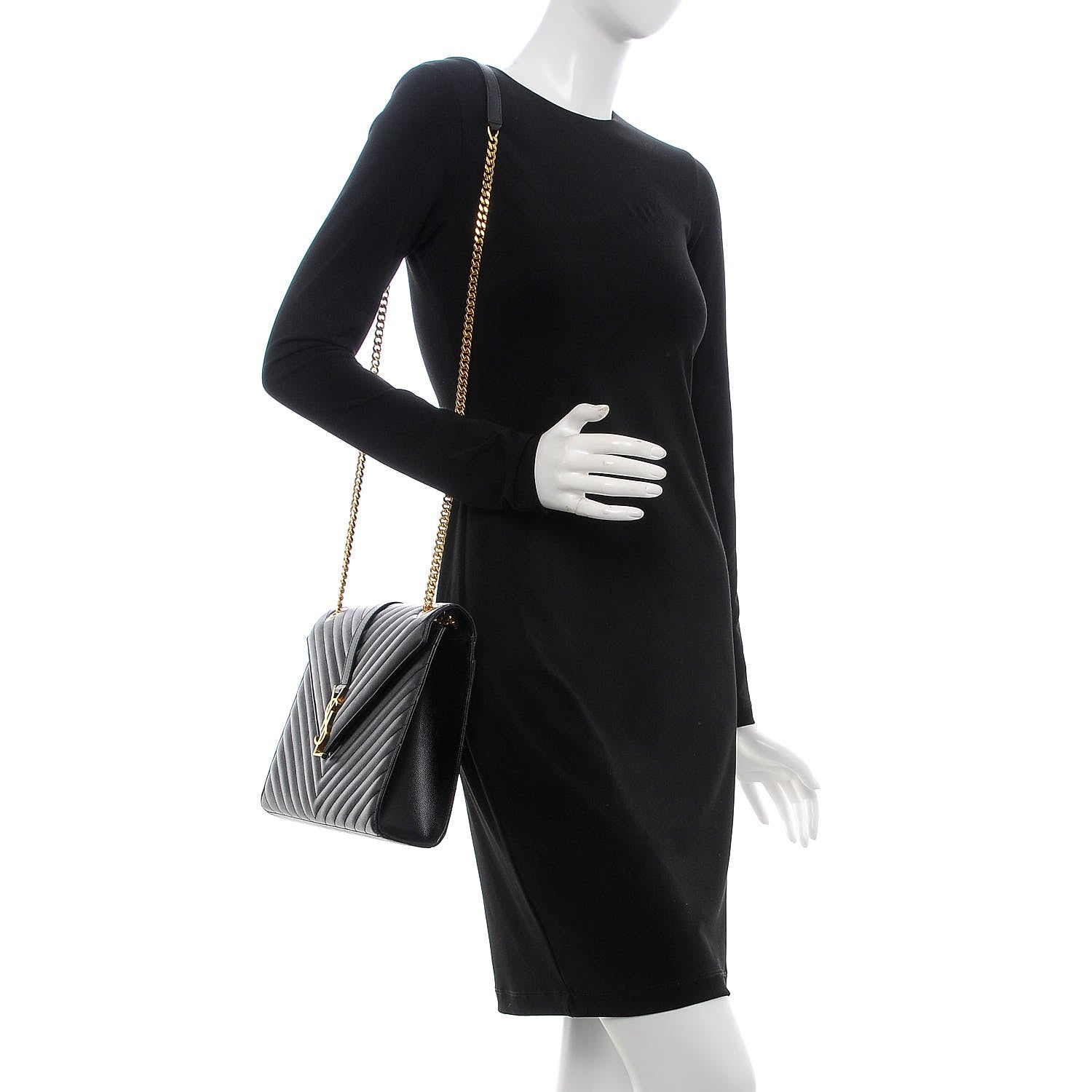 Saint Laurent Grain De Poudre Matelasse Chevron Large Monogram Satchel Black 2 of 7