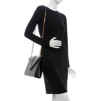 Saint Laurent Grain De Poudre Matelasse Chevron Large Monogram Satchel Black 2 of 7