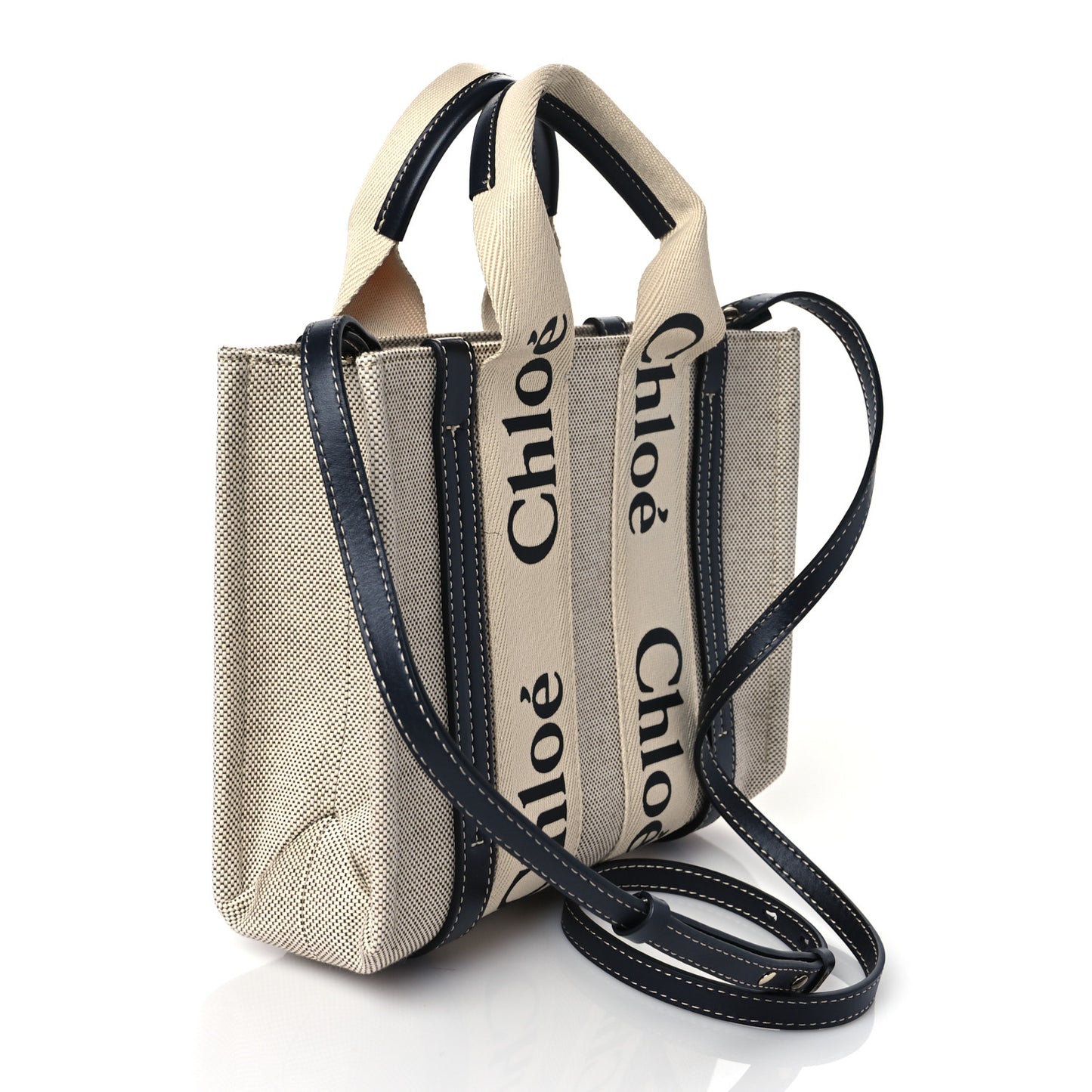 Cotton Calfskin Small Woody Ribbon Tote White Blue