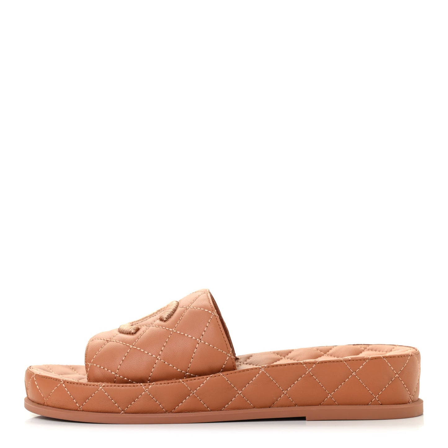 Lambskin Quilted CC Mules Sandals 38 Brown