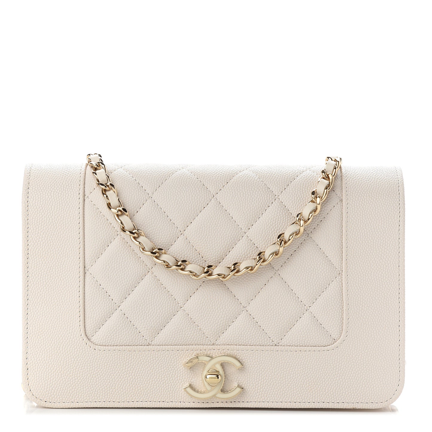 Caviar Quilted Vintage Mademoiselle Wallet On Chain WOC White