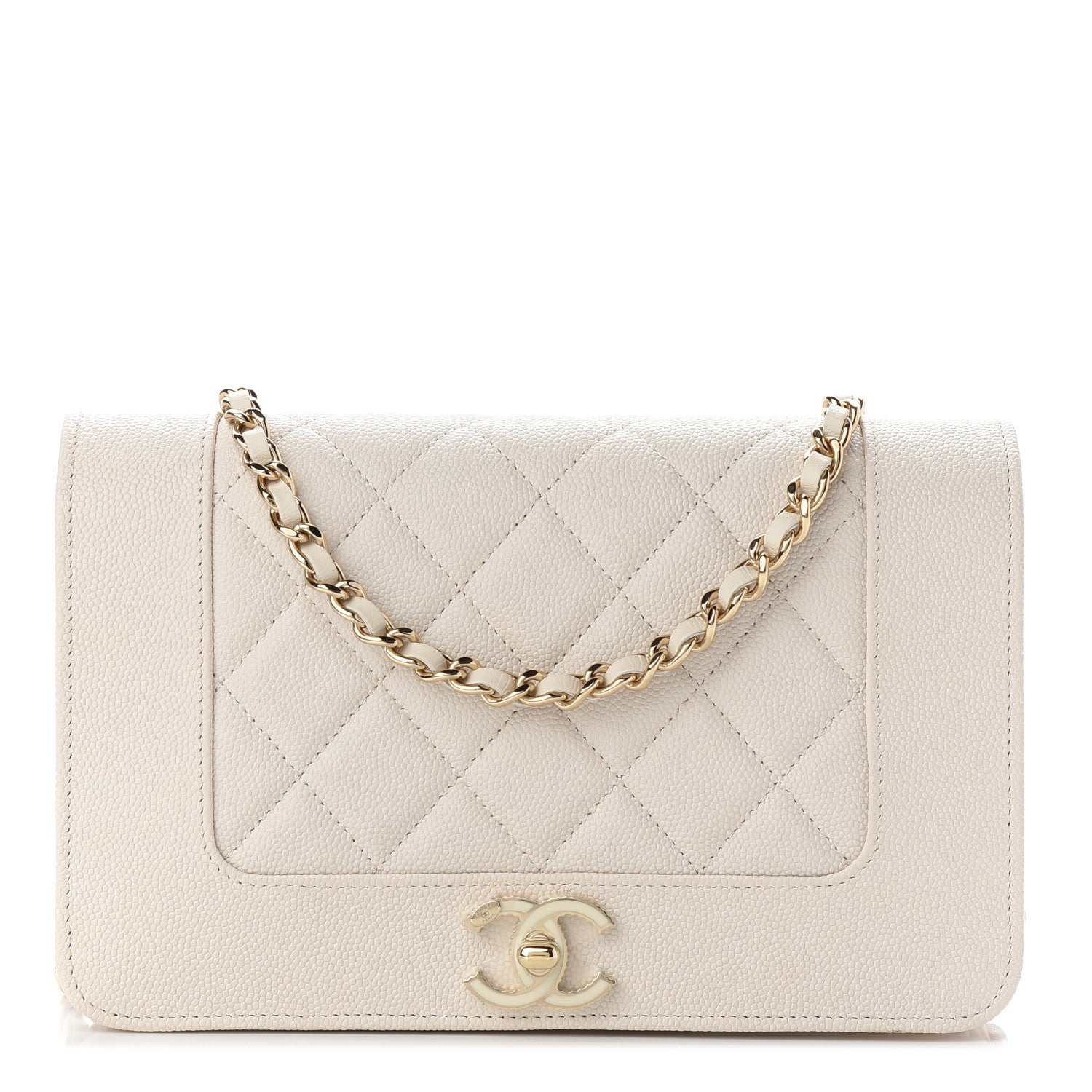 Chanel Caviar Quilted Vintage Mademoiselle Wallet On Chain WOC White 1 of 11