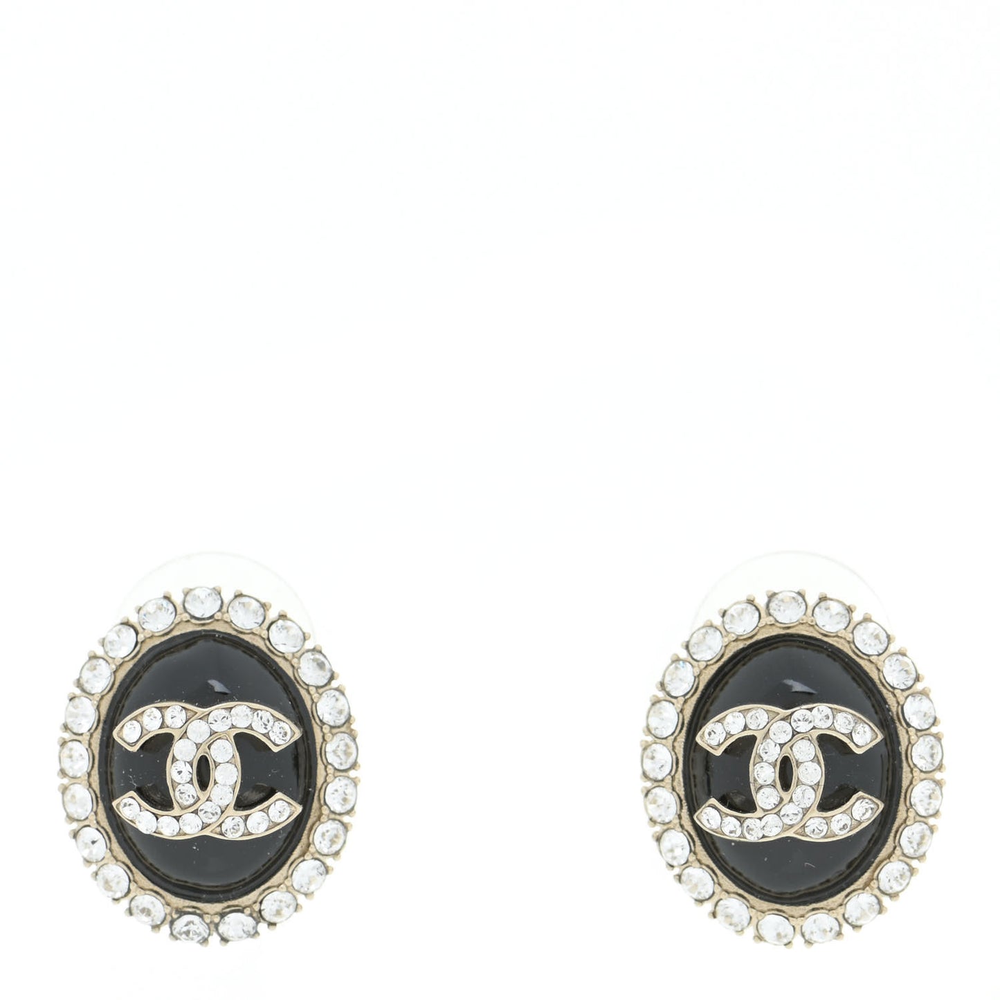 CHANELCrystal Enamel CC Oval Earrings Gold Black
