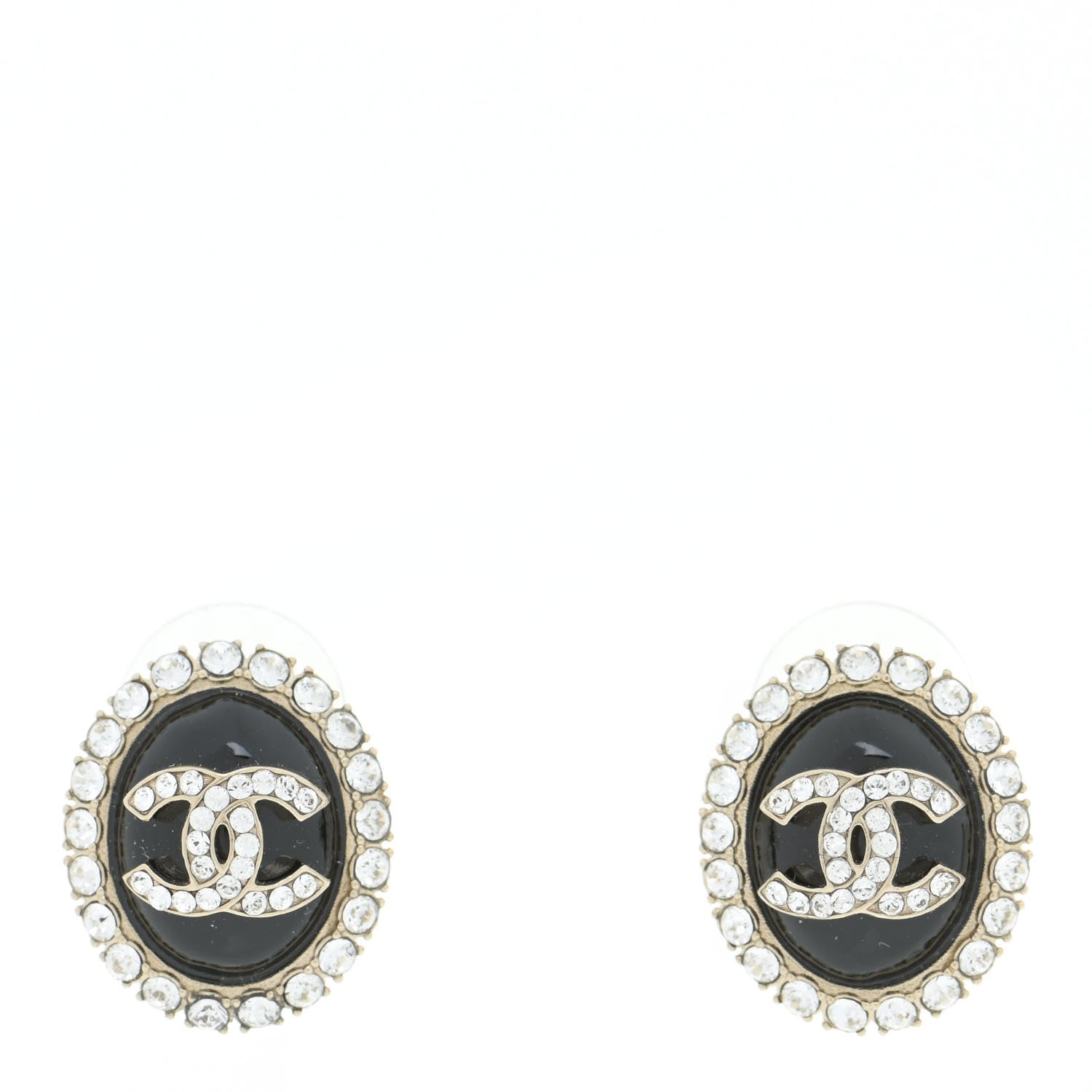 Chanel CHANELCrystal Enamel CC Oval Earrings Gold Black 1 of 5